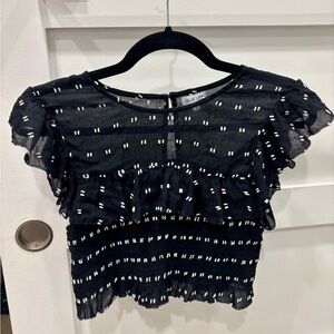 Blue Life Black and White Ruffle Crop Blouse